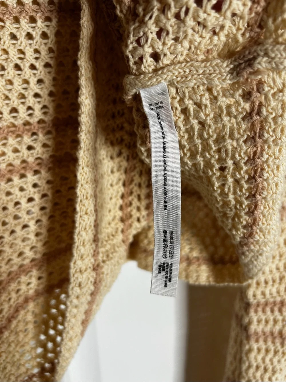 Free People Cropped Open-Knit Turtleneck Sweater in Beige and Brown